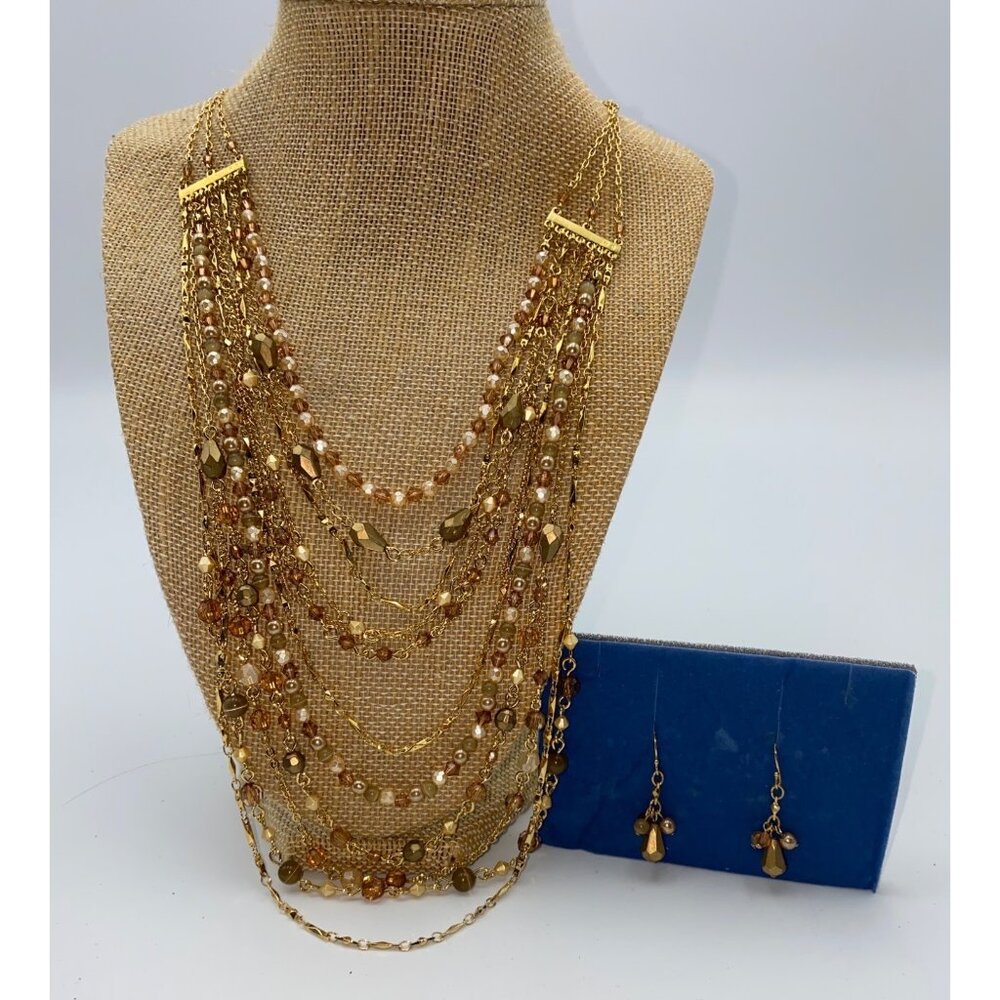 Avon Necklace Multi-Strand 14 Inches Earrings Pierced Dangle Drop Clasp Closure